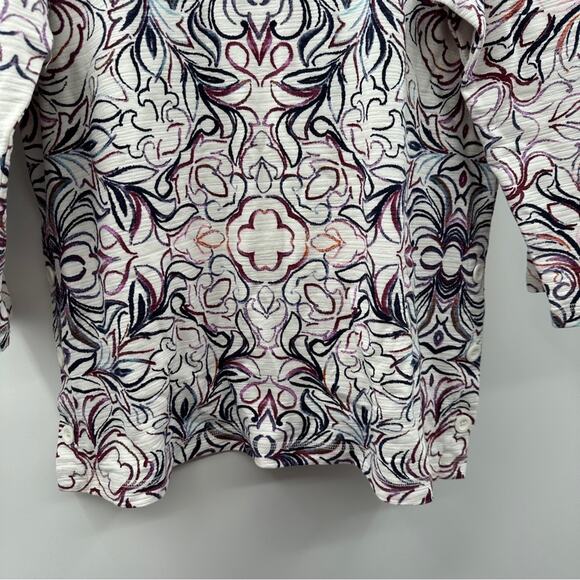 Talbots White & Purple Geometric Print 3/4 Sleeve Pullover Top Size L - Picture 3 of 8